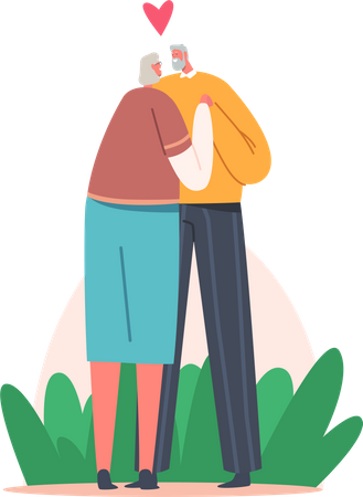 Aged Man and Woman Holding Hands Hugging  Illustration