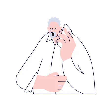 Aged man calling by phone  Illustration