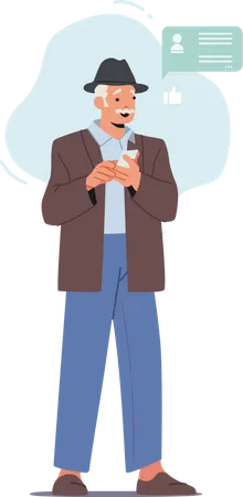 Aged man chatting on phone  Illustration