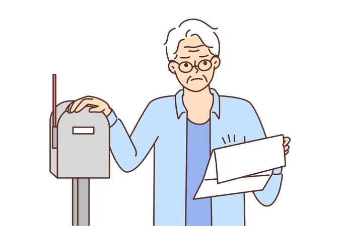 Aged man checking letter box  Illustration