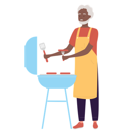 Aged man doing barbeque  Illustration