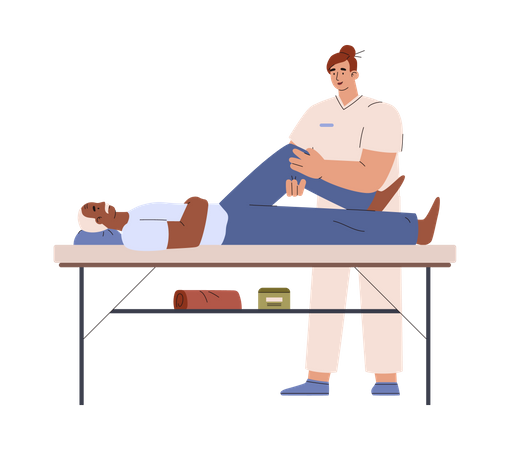 Aged man getting knee massage  Illustration