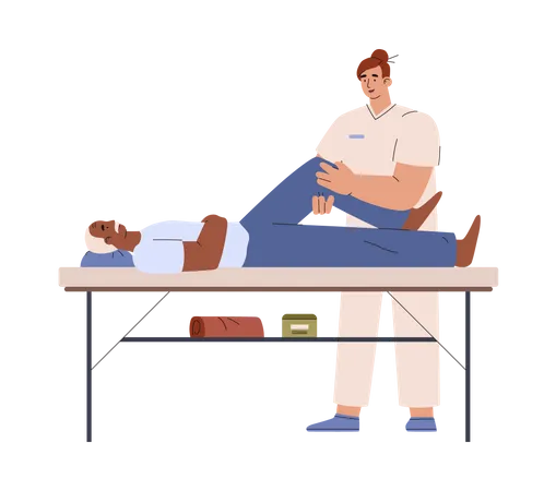 Aged Man Getting Knee Massage Flat Style Vector Illustration Isolated Professional Massage Therapist Medicine And Treatment Decorative Design Element イラスト