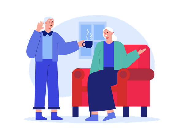 Aged man giving coffee to senior woman  Illustration