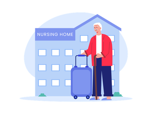 Aged man going to nursing home Illustration