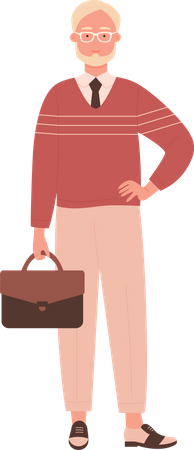 Aged man holding briefcase  Illustration