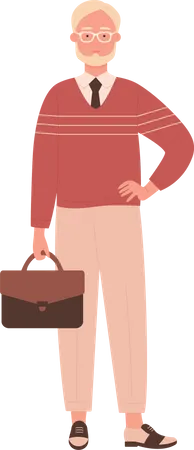 Aged man holding briefcase  Illustration