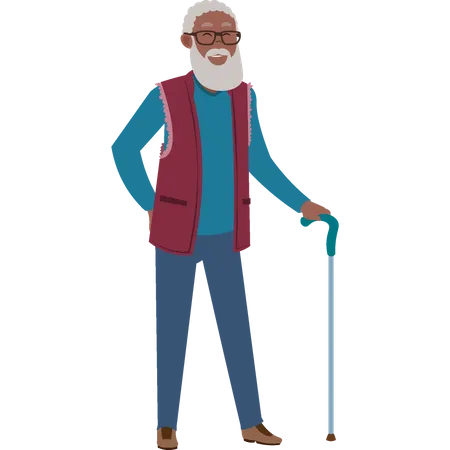 Aged man holding stick Illustration