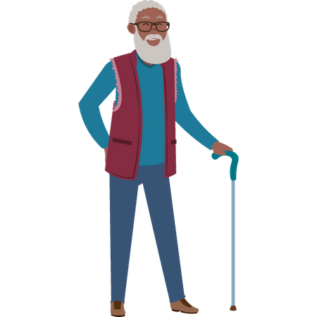 Aged man holding stick  Illustration