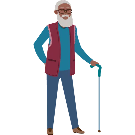 Aged man holding stick  Illustration