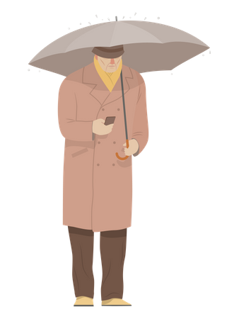 Aged Man holding umbrella Illustration