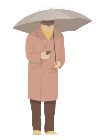 Aged Man holding umbrella  Illustration