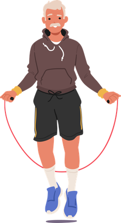 Aged Man in Sneakers And Sportswear Jumping Jump Rope  Illustration