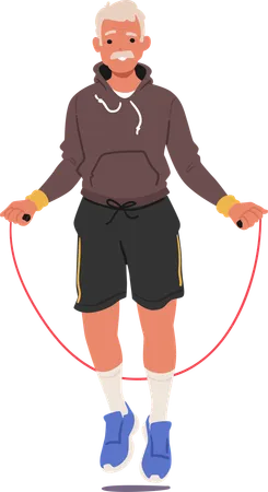 Aged Man in Sneakers And Sportswear Jumping Jump Rope  Illustration