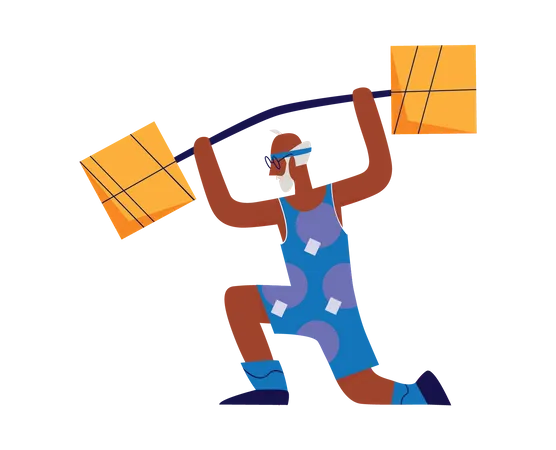 Aged man lifting barbell  Illustration