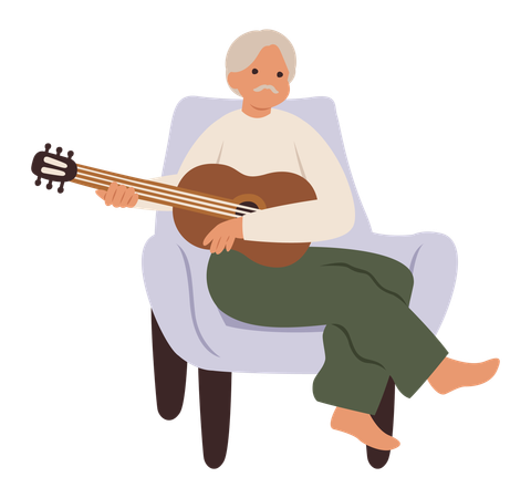 Aged man playing guitar  Illustration