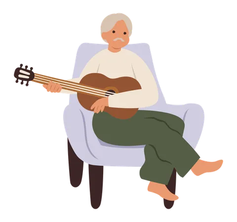 Aged man playing guitar  Illustration