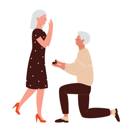 Aged man proposing woman  Illustration
