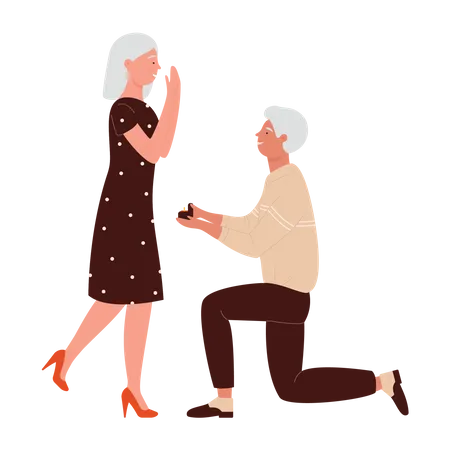 Aged man proposing woman  Illustration