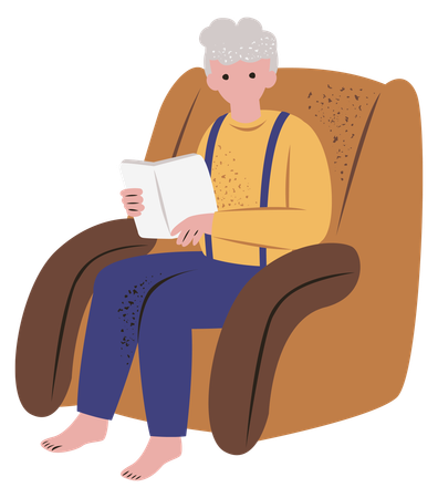 Aged man reading book  Illustration