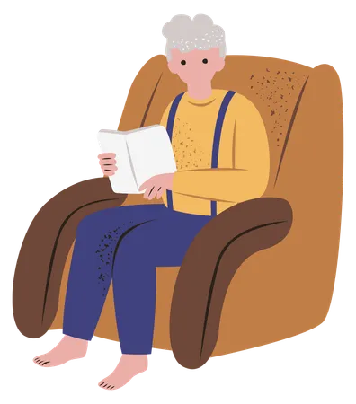 Aged man reading book  Illustration