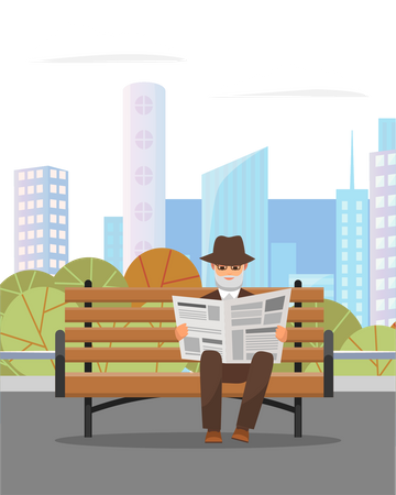 Aged man reading newspaper Illustration