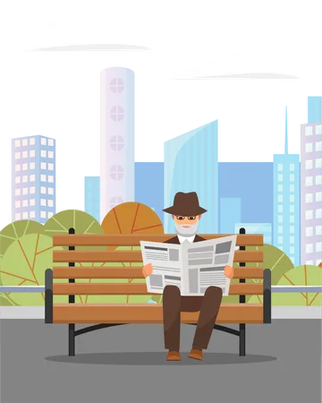 Aged man reading newspaper Illustration