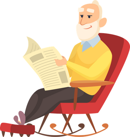 Aged man reading newspaper  Illustration