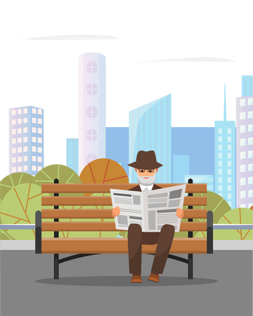 Aged man reading newspaper  Illustration