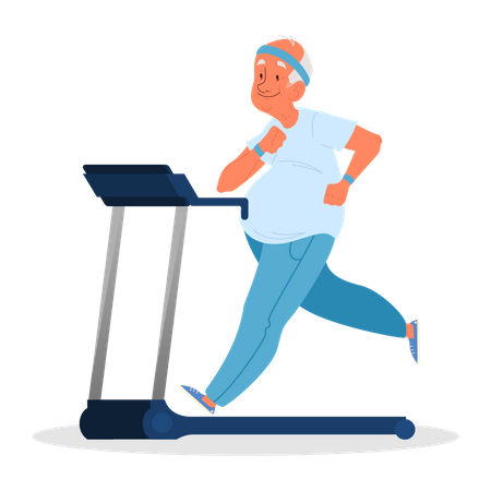 Aged man running on treadmill  Illustration