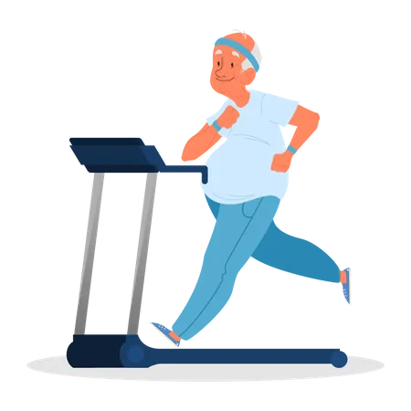 Aged man running on treadmill  Illustration