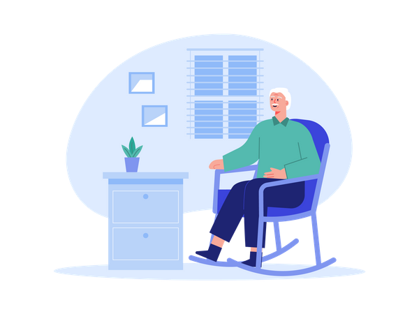 Aged man sitting on chair  Illustration