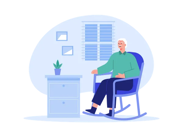 Aged man sitting on chair  Illustration