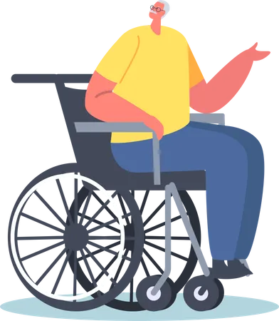 Aged man sitting on wheelchair Illustration