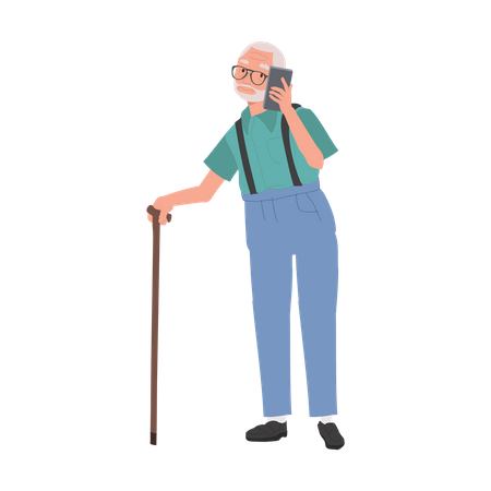 Aged Man using talking on Smartphone  Illustration