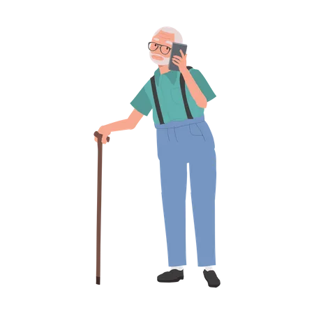 Modern Senior Lifestyle Technology And Elderly Concept Senior Man Using Talking On Smartphone 일러스트레이션