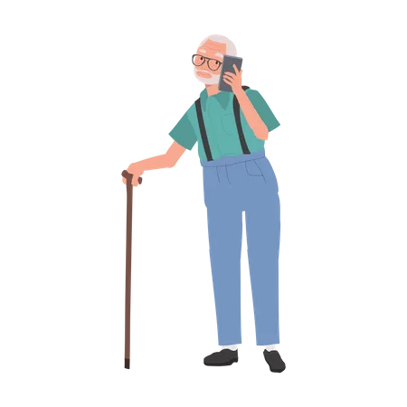 Aged Man using talking on Smartphone  Illustration