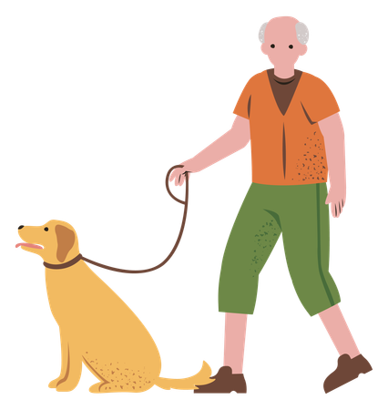 Aged man with dog  Illustration