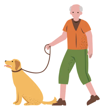 Aged man with dog  Illustration