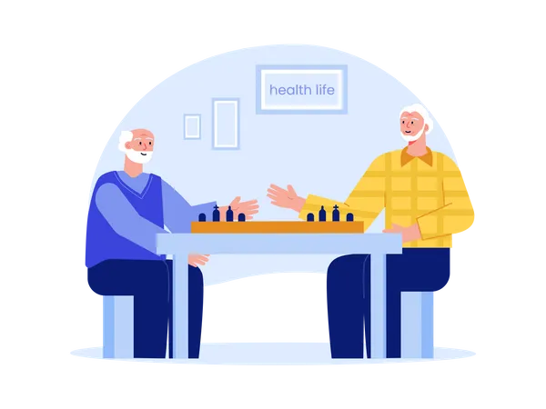 Aged men playing chess  Illustration