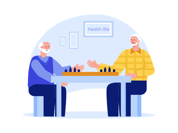 Aged men playing chess  Illustration