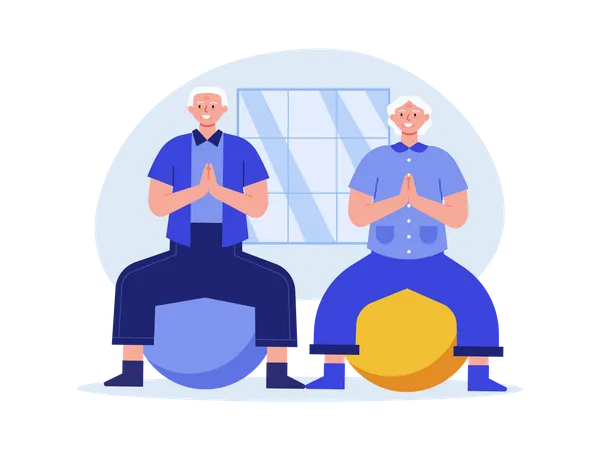 Aged people doing yoga  Illustration