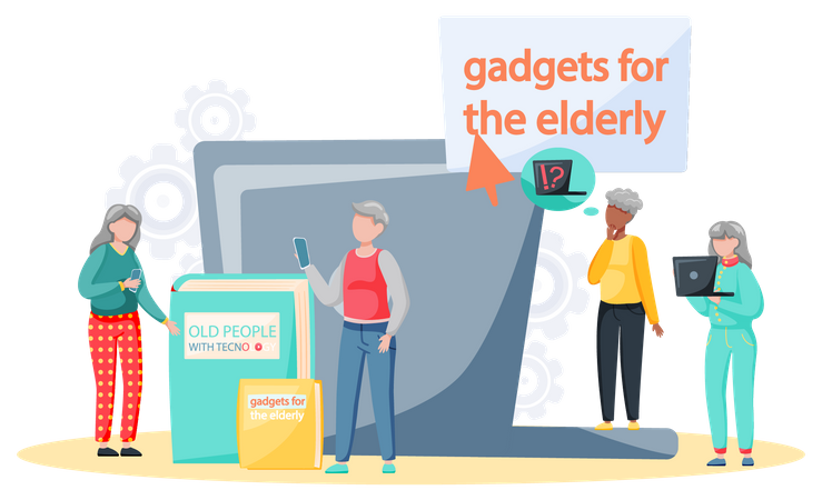 Aged people learning smart devices  Illustration