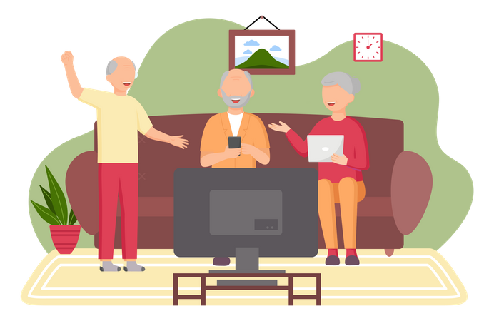 Aged people watching TV Illustration