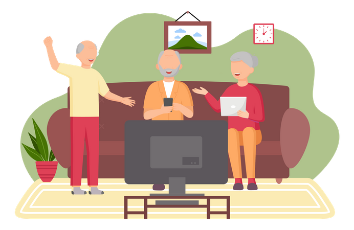 Aged people watching TV  Illustration