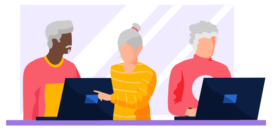 Aged persons working on laptop  Illustration