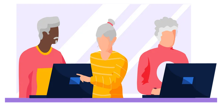 Aged persons working on laptop  Illustration