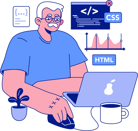 Aged web developer  Illustration