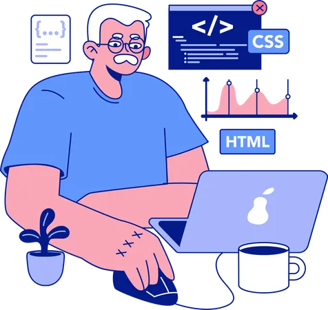 Aged web developer  Illustration