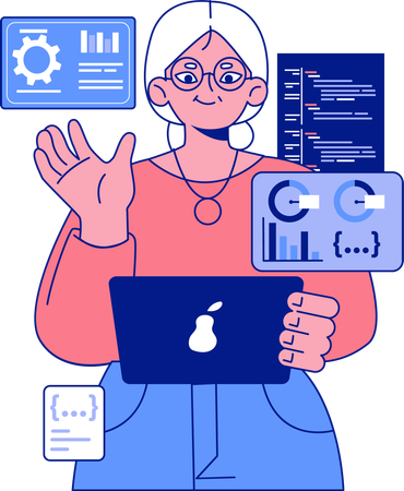 Aged woman analyzing data  Illustration